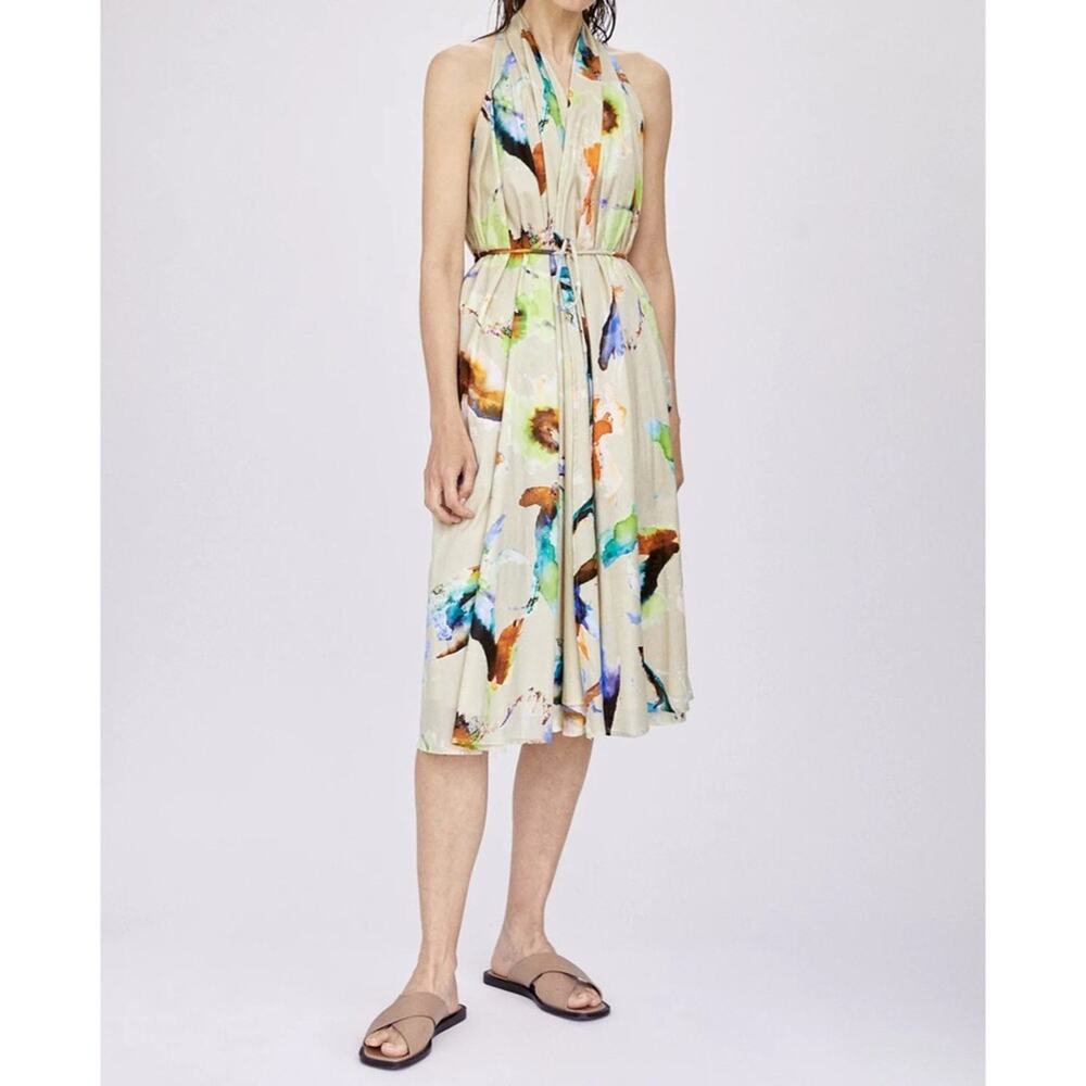 NWT ADOLFO DOMINGUEZ Multicolor Cotton Printed Midi Wrap Dress Cream 36 / 2
